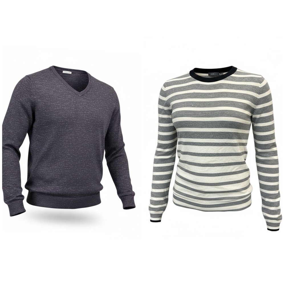 X 2 VINCE Men’s Sweaters Gray Cream Black Stripe & Stonewash Purple sz M